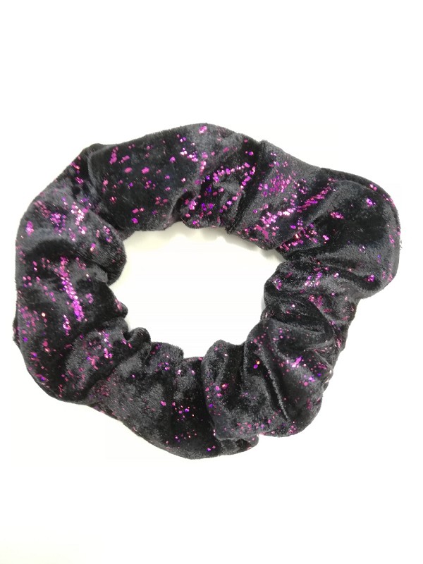 H702-023 Wokkel zwart velours, roze glitter